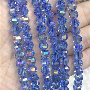 Crystal Glass Beads Cut Round Blue AB-Color, approx 8mm dia, 48pcs per st