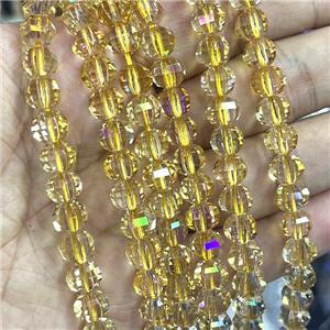 Crystal Glass Beads Cut Round Yellow, approx 8mm dia, 48pcs per st