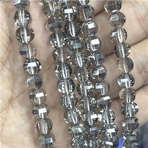 Smoky Crystal Glass Beads Cut Round Gray, approx 8mm dia, 48pcs per st