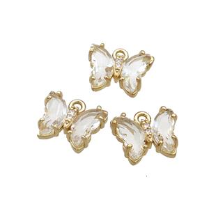 Copper Butterfly Pendant Pave Crystal Glass Gold Plated, approx 9-11mm
