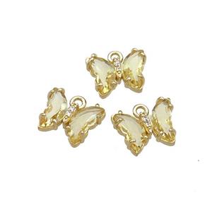 Copper Butterfly Pendant Pave Yellow Crystal Glass Gold Plated, approx 9-11mm