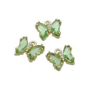Copper Butterfly Pendant Pave Green Crystal Glass Gold Plated, approx 9-11mm