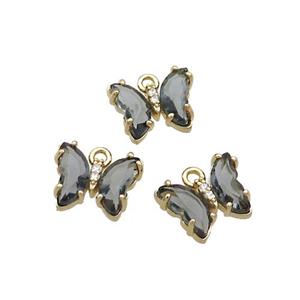 Copper Butterfly Pendant Pave Smoky Crystal Glass Gold Plated, approx 9-11mm