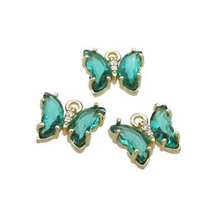 Copper Butterfly Pendant Pave Peacockgreen Crystal Glass Gold Plated, approx 9-11mm