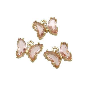 Copper Butterfly Pendant Pave Peach Crystal Glass Gold Plated, approx 9-11mm