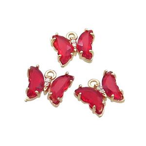 Copper Butterfly Pendant Pave Red Crystal Glass Gold Plated, approx 9-11mm