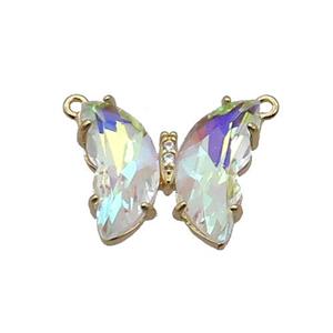 Copper Butterfly Pendant Pave AB-Color Crystal Glass 2loops Gold Plated, approx 15-18mm