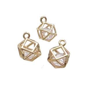 Copper Cuboid Pendant With Crystal Glass Gold Plated, approx 8mm