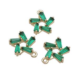 Copper Flower Connector Pave Green Crystal Glass Gold Plated, approx 12mm