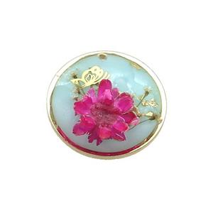 Blue Resin Circle Pendant Flower, approx 20mm