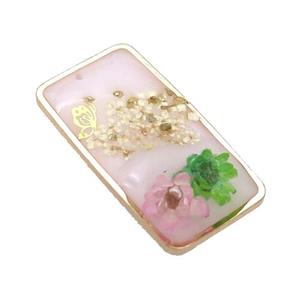 Pink Resin Rectangle Pendant Flower, approx 16-32mm