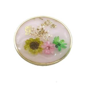 Pink Resin Circle Pendant Flower, approx 30mm