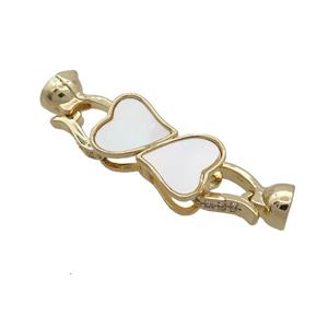 Copper Clasp Pave Shell Zircon Heart Gold Plated, approx 10-18mm, 8-14mm