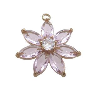 Copper Flower Pendant Pave Pink Crystal Glass Gold Plated, approx 25mm