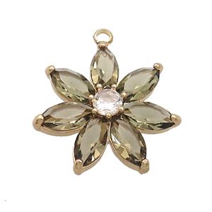 Copper Flower Pendant Pave Smoky Crystal Glass Gold Plated, approx 25mm