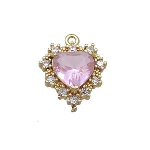 Copper Heart Pendant Pave Pink Crystal Glass Gold Plated, approx 16.5mm