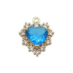 Copper Heart Pendant Pave Blue Crystal Glass Gold Plated, approx 16.5mm