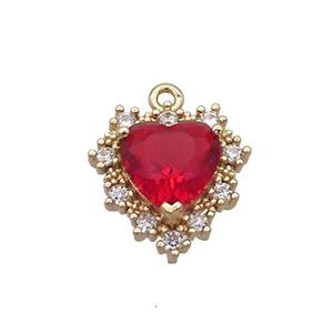 Copper Heart Pendant Pave Red Crystal Glass Gold Plated, approx 16.5mm