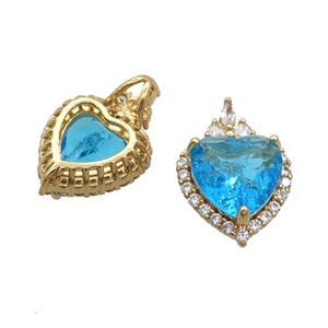 Copper Heart Pendant Pave Skyblue Crystal Glass Gold Plated, approx 15-22mm