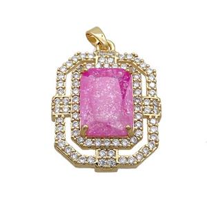 Copper Rectangle Pendant Pave Hotpink Crystal Glass Gold Plated, approx 20-25mm