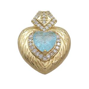 Copper Heart Pendant Pave Blue Crystal Glass Gold Plated, approx 23-30mm