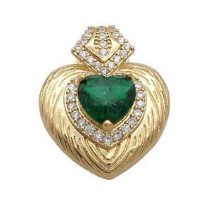 Copper Heart Pendant Pave Green Crystal Glass Gold Plated, approx 23-30mm