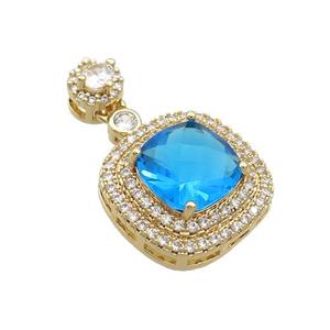 Copper Square Pendant Pave Skyblue Crystal Glass Gold Plated, approx 17mm, 8mm