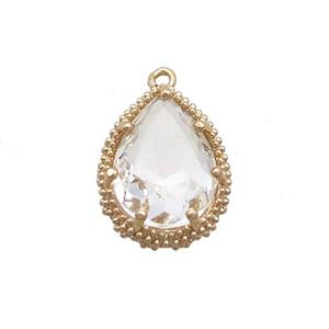 Copper Teardrop Pendant Pave Clear Crystal Glass Gold Plated, approx 17-22mm