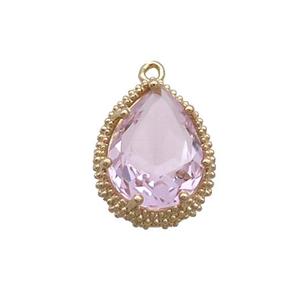 Copper Teardrop Pendant Pave Pink Crystal Glass Gold Plated, approx 17-22mm