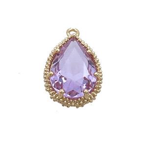 Copper Teardrop Pendant Pave Purple Crystal Glass Gold Plated, approx 17-22mm