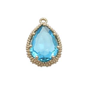 Copper Teardrop Pendant Pave Aqua Crystal Glass Gold Plated, approx 17-22mm