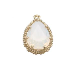 Copper Teardrop Pendant Pave White Crystal Glass Gold Plated, approx 17-22mm