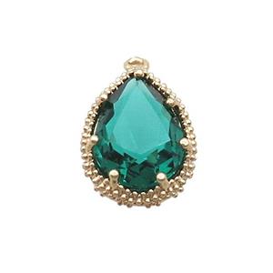 Copper Teardrop Pendant Pave Green Crystal Glass Gold Plated, approx 17-22mm