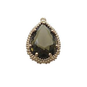 Copper Teardrop Pendant Pave Smoky Crystal Glass Gold Plated, approx 13-16mm