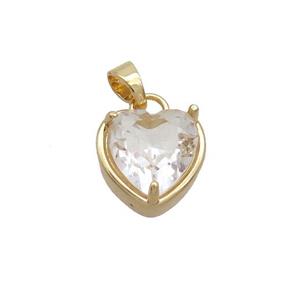 Copper Heart Pendant Pave Clear Crystal Glass Gold Plated, approx 15mm