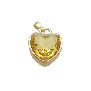 Copper Heart Pendant Pave Yellow Crystal Glass Gold Plated, approx 15mm
