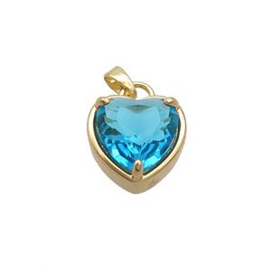 Copper Heart Pendant Pave Blue Crystal Glass Gold Plated, approx 15mm