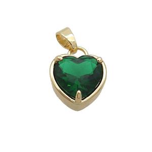 Copper Heart Pendant Pave Green Crystal Glass Gold Plated, approx 15mm