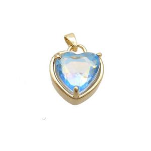 Copper Heart Pendant Pave Blue Crystal Glass Gold Plated, approx 15mm