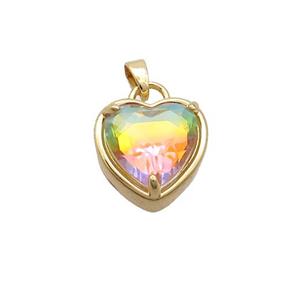Copper Heart Pendant Pave Rainbow Crystal Glass Gold Plated, approx 15mm