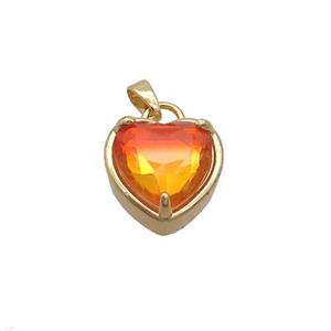 Copper Heart Pendant Pave Orange Crystal Glass Gold Plated, approx 15mm