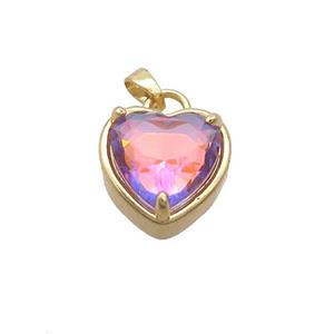 Copper Heart Pendant Pave Purple Crystal Glass Gold Plated, approx 15mm