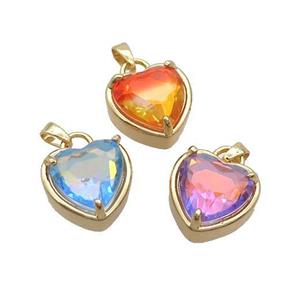 Copper Heart Pendant Pave Crystal Glass Gold Plated Mixed, approx 15mm
