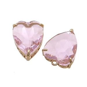 Copper Heart Pendant Pave Pink Crystal Glass Gold Plated, approx 18-22mm