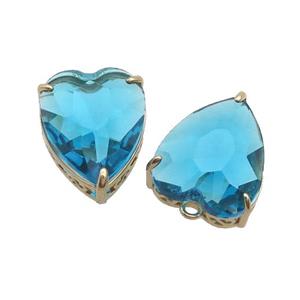 Copper Heart Pendant Pave Blue Crystal Glass Gold Plated, approx 18-22mm