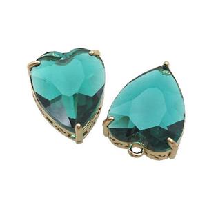 Copper Heart Pendant Pave Green Crystal Glass Gold Plated, approx 18-22mm