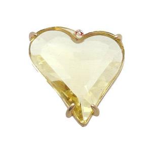 Yellow Crystal Glass Heart Pendant, approx 26-28mm