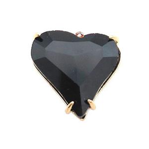 Black Crystal Glass Heart Pendant, approx 26-28mm