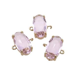 Copper Oval Connector Pave Pink Crystal Glass Gold Plated, approx 10-18mm