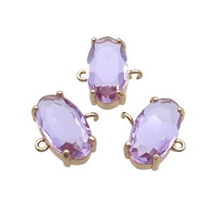 Copper Oval Connector Pave Purple Crystal Glass Gold Plated, approx 10-18mm